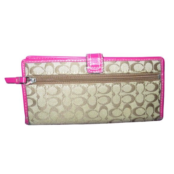 Coach vintage watermelon khaki Jacquard canvas & leather wristlet & wallet - Picture 9 of 14